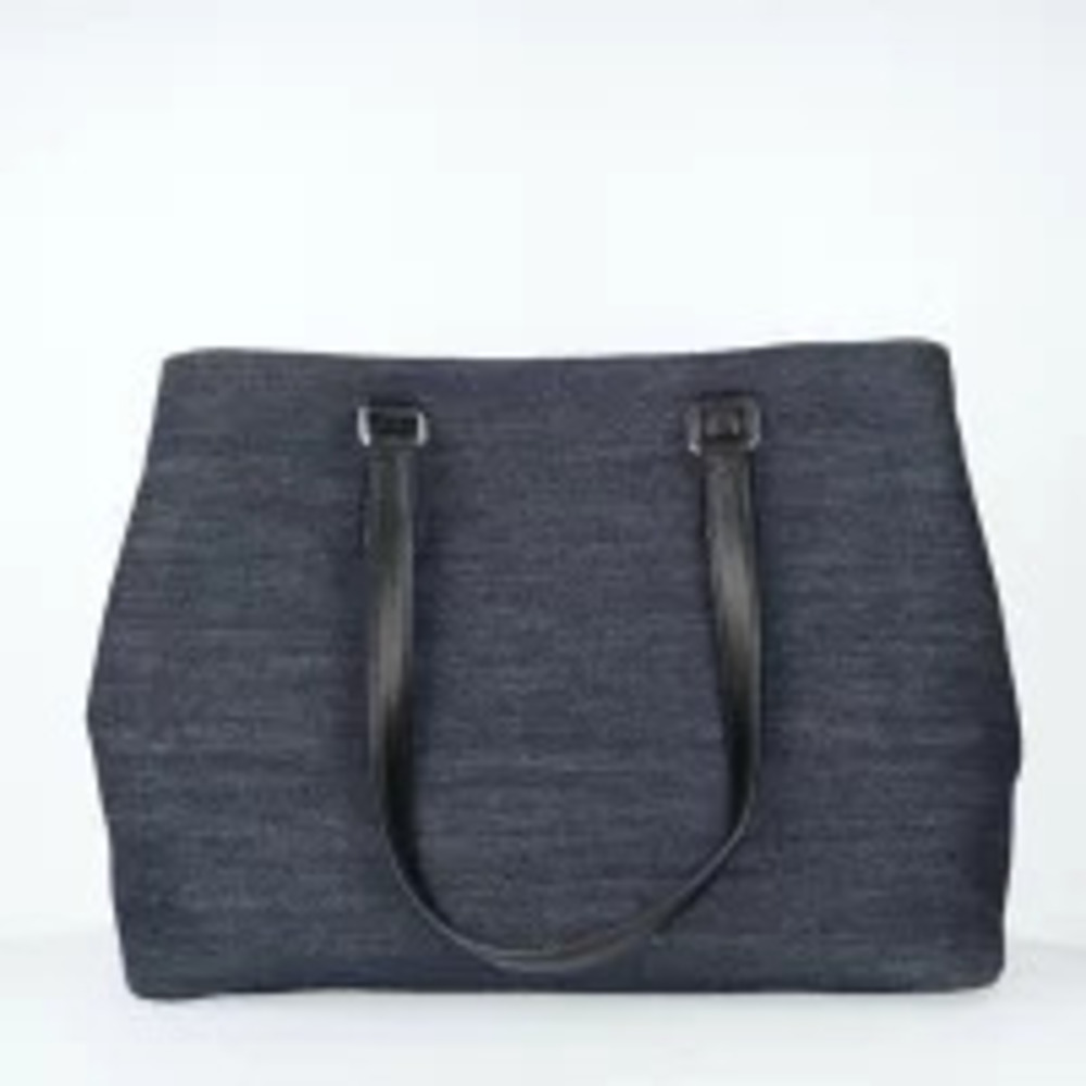 Prada Blue Navy Bag Logo Tote Denim h Jacquard Leather